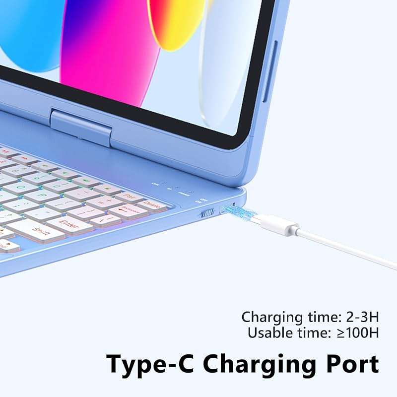 FUWANG Touch Keyboard Case for iPad (A16) 11th Generation 11 inch 2025&10th Gen 10.9 inch 2022, 360° Rotate for iPad 10th Generation Case with Keyboard, 7-Color Backlit, Multi-Touch Trackpad, Blue - Image 8