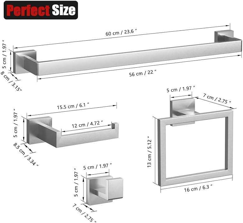 10-Pieces Brushed Nickel Bathroom Accessories Set, 23.6 Inch Bath Towel Bar Set, Stainless Steel Bathroom Hardware Set, Towel Racks for Bathroom Wall Mounted. - Image 3