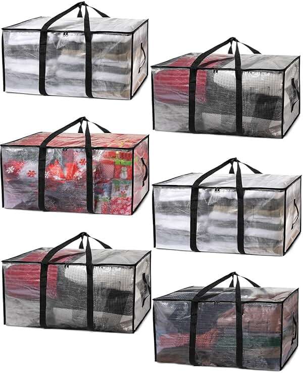 ClearSpace Heavy Duty Moving Bags - Water Resistant Storage Bags with Backpack Straps, Zippers and Handles - Large Moving Boxes for College Dorm, Travel, Closet Organization - 6 Pack, Clear - Image 1