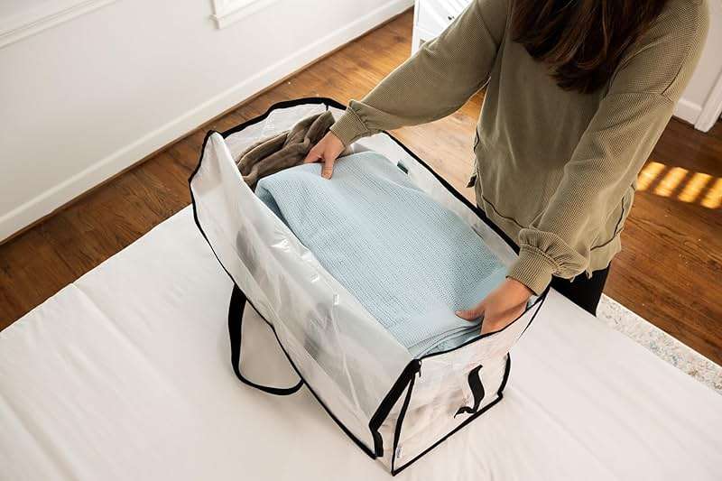 ClearSpace Heavy Duty Moving Bags - Water Resistant Storage Bags with Backpack Straps, Zippers and Handles - Large Moving Boxes for College Dorm, Travel, Closet Organization - 6 Pack, Clear - Image 2