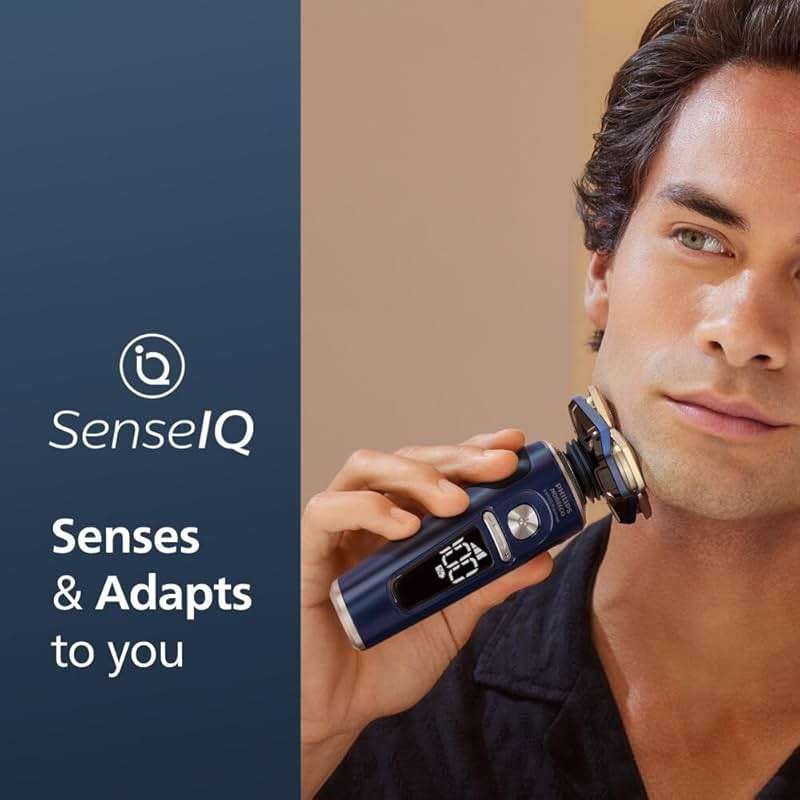 Philips Norelco Shaver Series 9000 Prestige, Wet and Dry Electric Shaver, System, SenseIQ Technology, Precision Trimmer, Nose Trimmer, Qi Charging Pad, Cleaning Pod, Adriatic Blue, SP9886/89 - Image 2