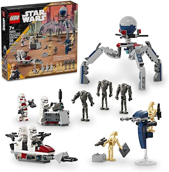 LEGO Star Wars Clone Trooper & Battle Droid Battle Pack Set for Kids, Buildable Toy Speeder Bike Vehicle, Tri-Droid and Defensive Post, Collectible, Gift for Boys and Girls Aged 7 and Up, 75372 - Image 1