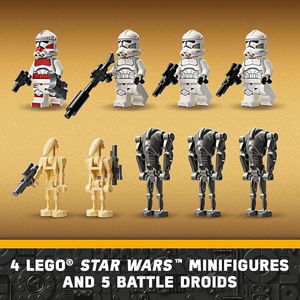 LEGO Star Wars Clone Trooper & Battle Droid Battle Pack Set for Kids, Buildable Toy Speeder Bike Vehicle, Tri-Droid and Defensive Post, Collectible, Gift for Boys and Girls Aged 7 and Up, 75372 - Image 3