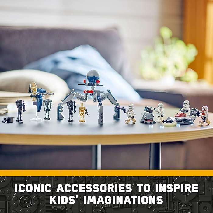 LEGO Star Wars Clone Trooper & Battle Droid Battle Pack Set for Kids, Buildable Toy Speeder Bike Vehicle, Tri-Droid and Defensive Post, Collectible, Gift for Boys and Girls Aged 7 and Up, 75372 - Image 5