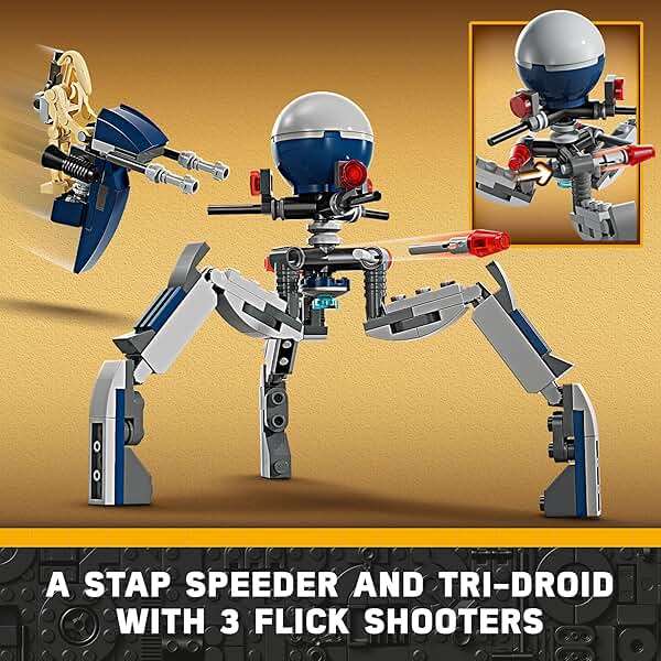 LEGO Star Wars Clone Trooper & Battle Droid Battle Pack Set for Kids, Buildable Toy Speeder Bike Vehicle, Tri-Droid and Defensive Post, Collectible, Gift for Boys and Girls Aged 7 and Up, 75372 - Image 6