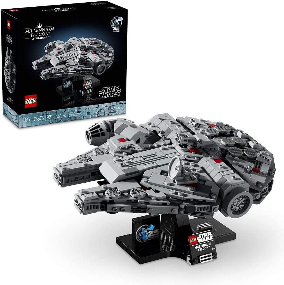 LEGO Star Wars Millennium Falcon 25th Anniversary Collectible - DIY Building Set for Adults, Men & Women, Ages 18+ - A New Hope Model with Display Stand - Star Wars Gift - 75375 - Image 1