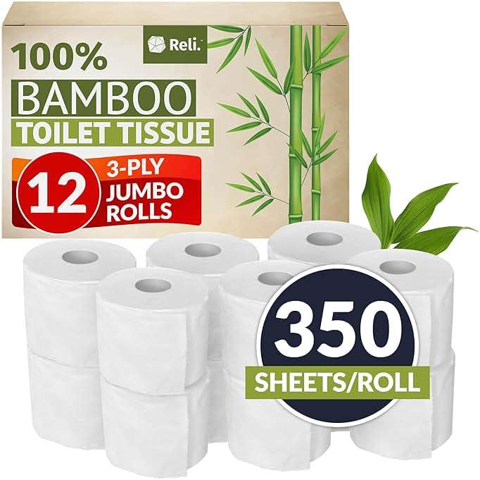 Reli. Bamboo Toilet Paper (12 Jumbo Rolls) | 3 Ply Toilet Paper (350 Sheets/Roll) Bathroom Tissue | Organic Bath Tissue | Bamboo Chemical Free Rolls (4200 Sheets Total) - Image 1