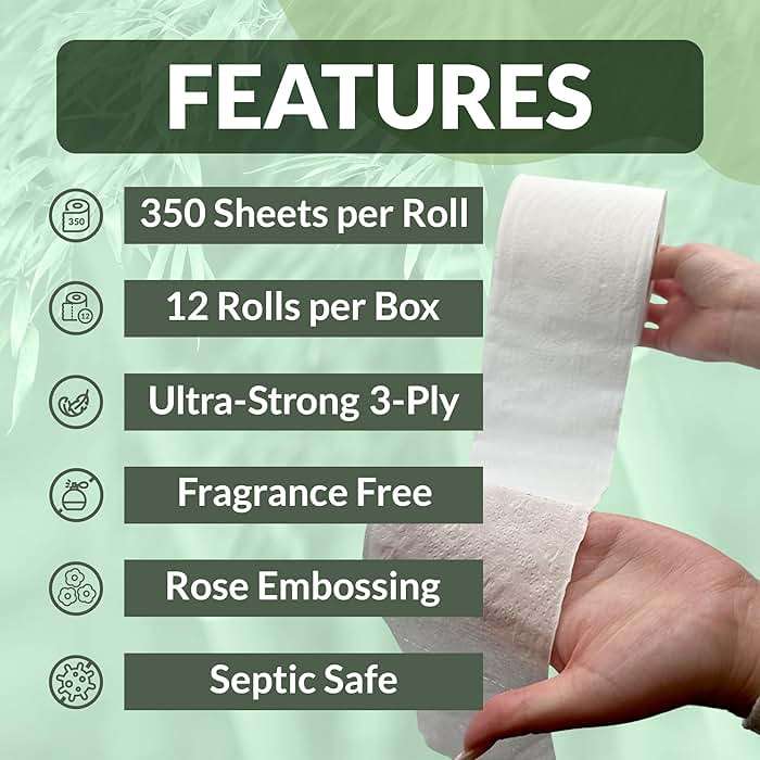 Reli. Bamboo Toilet Paper (12 Jumbo Rolls) | 3 Ply Toilet Paper (350 Sheets/Roll) Bathroom Tissue | Organic Bath Tissue | Bamboo Chemical Free Rolls (4200 Sheets Total) - Image 2