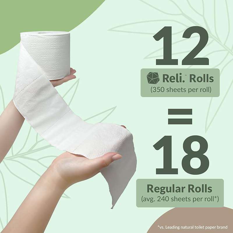 Reli. Bamboo Toilet Paper (12 Jumbo Rolls) | 3 Ply Toilet Paper (350 Sheets/Roll) Bathroom Tissue | Organic Bath Tissue | Bamboo Chemical Free Rolls (4200 Sheets Total) - Image 3