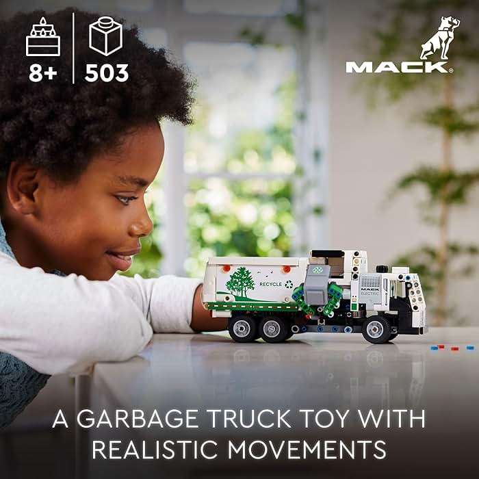LEGO Technic Mack LR Electric Garbage Truck Toy, Buildable Kids Truck for Pretend Play, Great Gift for Boys, Girls and Kids Ages 8 and Up who Love Recycling Toys and Vehicles, 42167 - Image 2