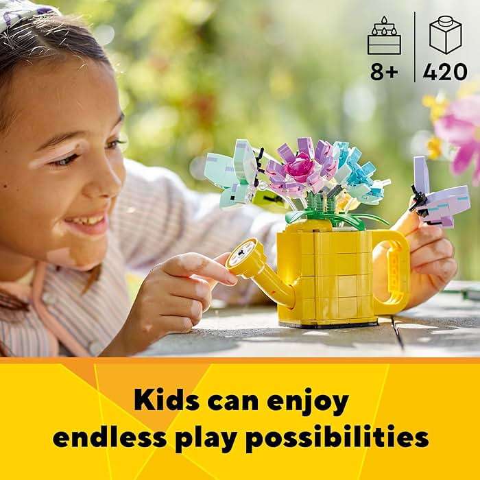 LEGO Creator 3 in 1 Flowers in Watering Can Building Toy - Fun, Creative Activity for Kids, Girls and Boys, Ages 8+ - Gift for Birthdays - Building Options for Rain Boots or Birds - 31149 - Image 3