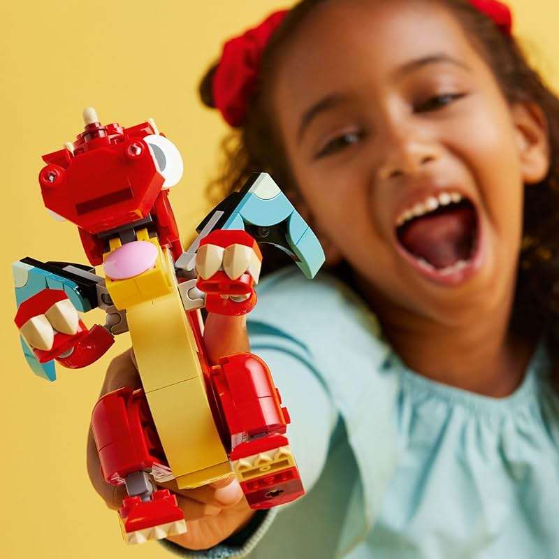 LEGO Creator 3 in 1 Red Dragon Toy, Transforms from Dragon to Fish to Phoenix, Gift Idea for Boys and Girls Ages 6 and Up, Animal Toy Set for Kids, 31145 - Image 2