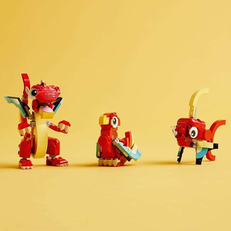 LEGO Creator 3 in 1 Red Dragon Toy, Transforms from Dragon to Fish to Phoenix, Gift Idea for Boys and Girls Ages 6 and Up, Animal Toy Set for Kids, 31145 - Image 4