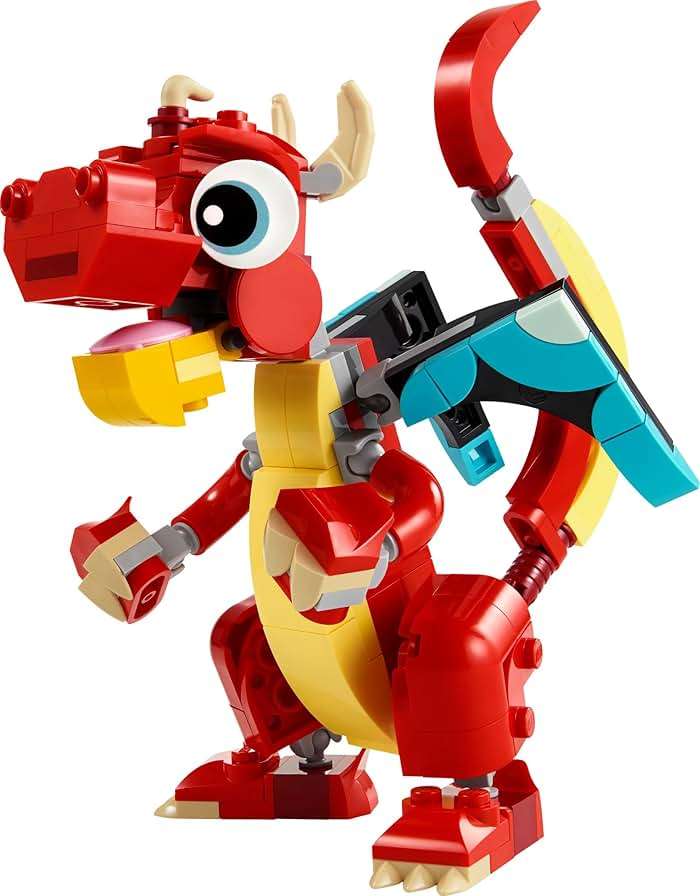 LEGO Creator 3 in 1 Red Dragon Toy, Transforms from Dragon to Fish to Phoenix, Gift Idea for Boys and Girls Ages 6 and Up, Animal Toy Set for Kids, 31145 - Image 5