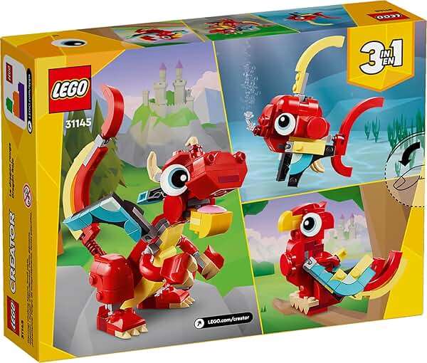 LEGO Creator 3 in 1 Red Dragon Toy, Transforms from Dragon to Fish to Phoenix, Gift Idea for Boys and Girls Ages 6 and Up, Animal Toy Set for Kids, 31145 - Image 6
