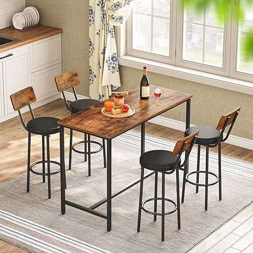 HOOBRO Bar Stools, Bar Stools Set of 2 with PU Upholstered, Bar Chairs with Footrest and Back, 26" Bar Stools for Kitchen Island, Dining Room, Easy to Assemble, Rustic Brown and Black BF31BY01G2 - Image 2