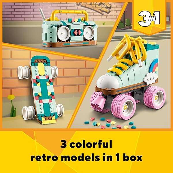 LEGO Creator 3 in 1 Retro Roller Skate Building Kit, Transforms from Roller Skate Toy to Mini Skateboard to Boom Box Radio, Birthday Gift for Skaters, Cool Toy for Boys and Girls Ages 8 and Up, 31148 - Image 2