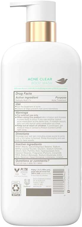 Dove Body Wash Acne Clear Clears & helps prevent acne 1% clearing salicylic acid acne treatment 18.5 Fl oz - Image 2