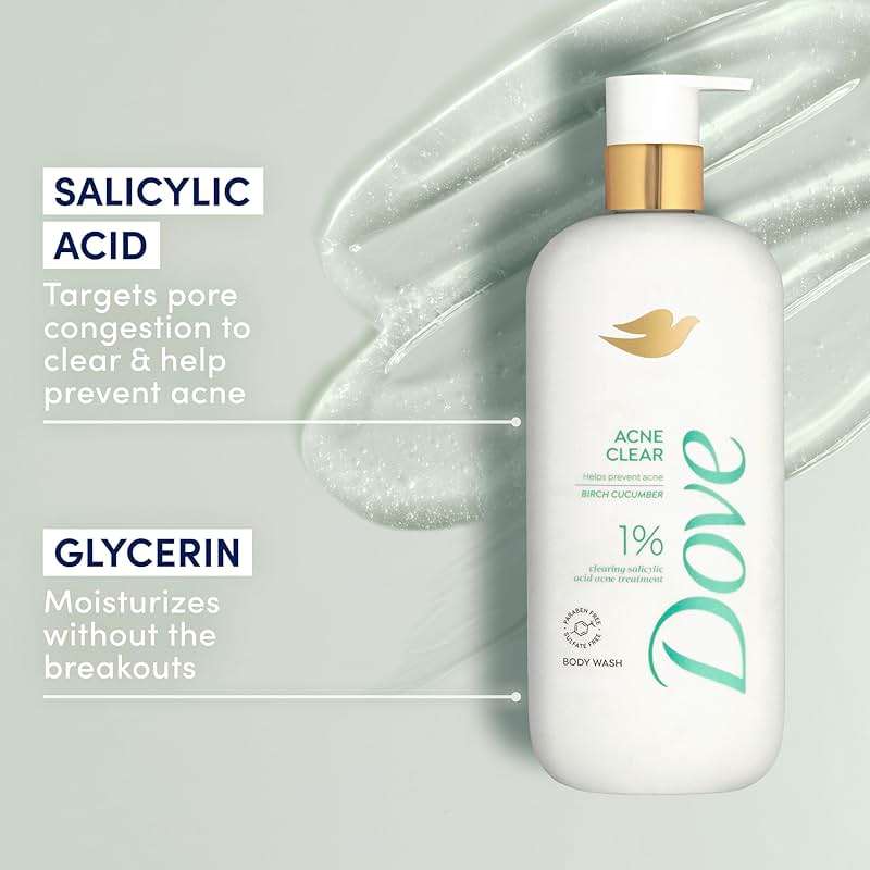 Dove Body Wash Acne Clear Clears & helps prevent acne 1% clearing salicylic acid acne treatment 18.5 Fl oz - Image 3