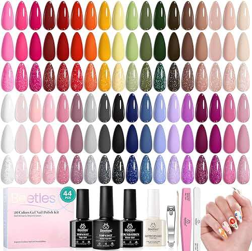 beetles 44pcs Gel Nail Polish Set - 36 Colors Colorful Muse Gel Polish Kit Pink Nude Red Yellow Green Black White Glitter Nail Kit Base Top Coat UV LED Needed Salon DIY Home Gift for Women - Image 1