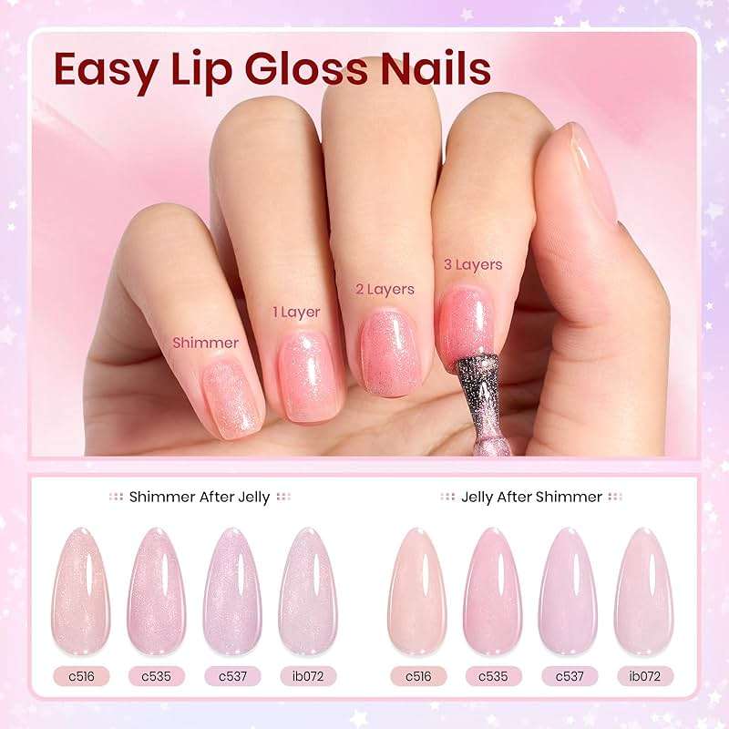Beetles Jelly Gel Nail Polish Set, 25PCS 20 Colors Sheer Neutral Nude Pink Glitter Milky White Gel Nail Kit Soak Off UV with Base Glossy Matte Top Coat Pearls Rhinestones Nail Charms Gift for Women - Image 3