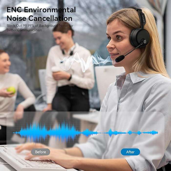 Wireless Headset with Mic for Work, Wireless Headset with Microphone AI Noise Cancelling, Bluetooth 5.3, 60H Battery, Mute Button, Comfortable Over Ear Headphones for PC, Laptop, Call Center, Office - Image 2