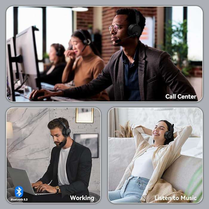 Wireless Headset with Mic for Work, Wireless Headset with Microphone AI Noise Cancelling, Bluetooth 5.3, 60H Battery, Mute Button, Comfortable Over Ear Headphones for PC, Laptop, Call Center, Office - Image 7