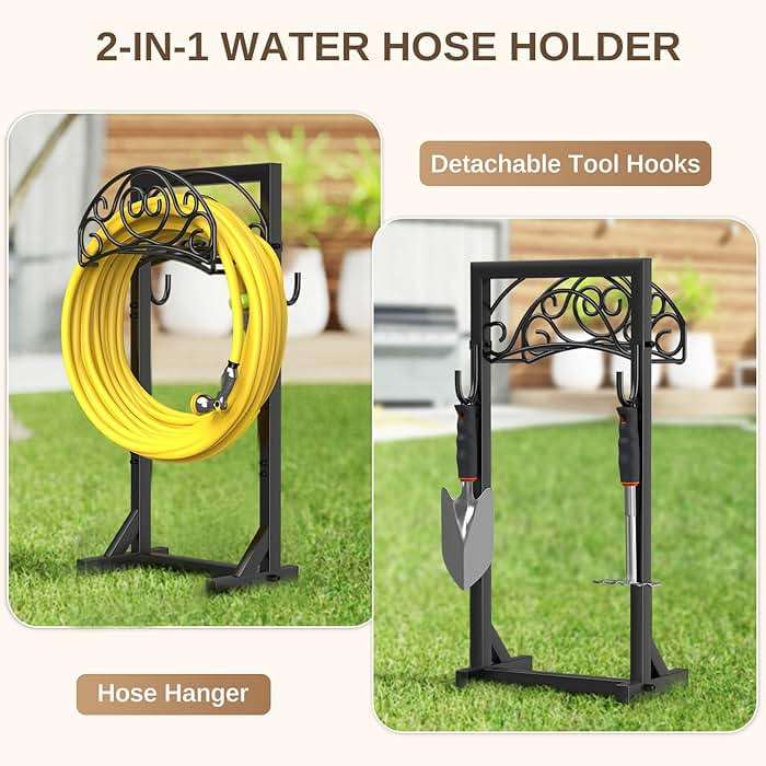 Patiobay Freestanding Garden Hose Stand, Heavy Duty Water Hose Holder with Tool Hooks, 4 Anchoring Spikes, 150 ft Storage for Yard & Lawn - Image 4