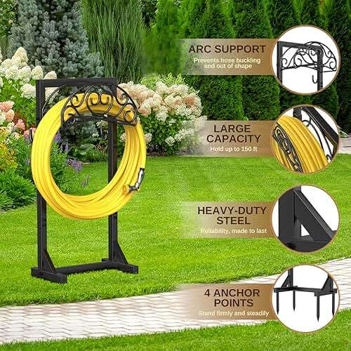 Patiobay Freestanding Garden Hose Stand, Heavy Duty Water Hose Holder with Tool Hooks, 4 Anchoring Spikes, 150 ft Storage for Yard & Lawn - Image 5