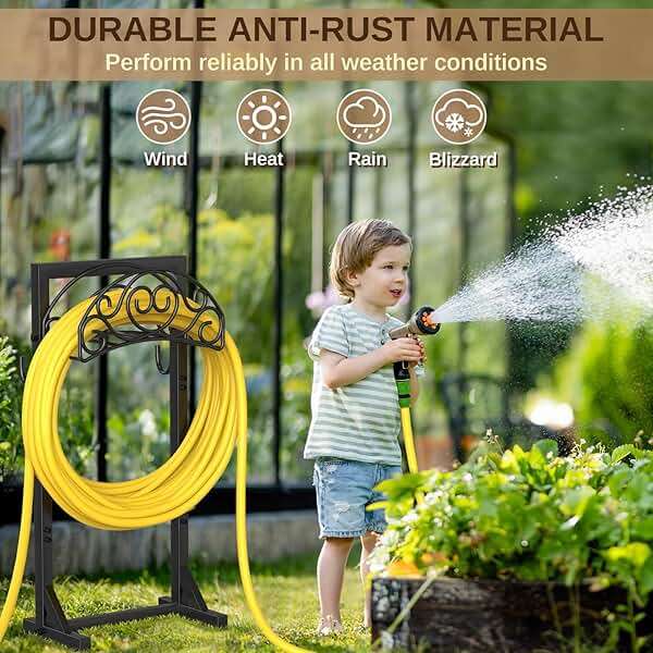 Patiobay Freestanding Garden Hose Stand, Heavy Duty Water Hose Holder with Tool Hooks, 4 Anchoring Spikes, 150 ft Storage for Yard & Lawn - Image 6