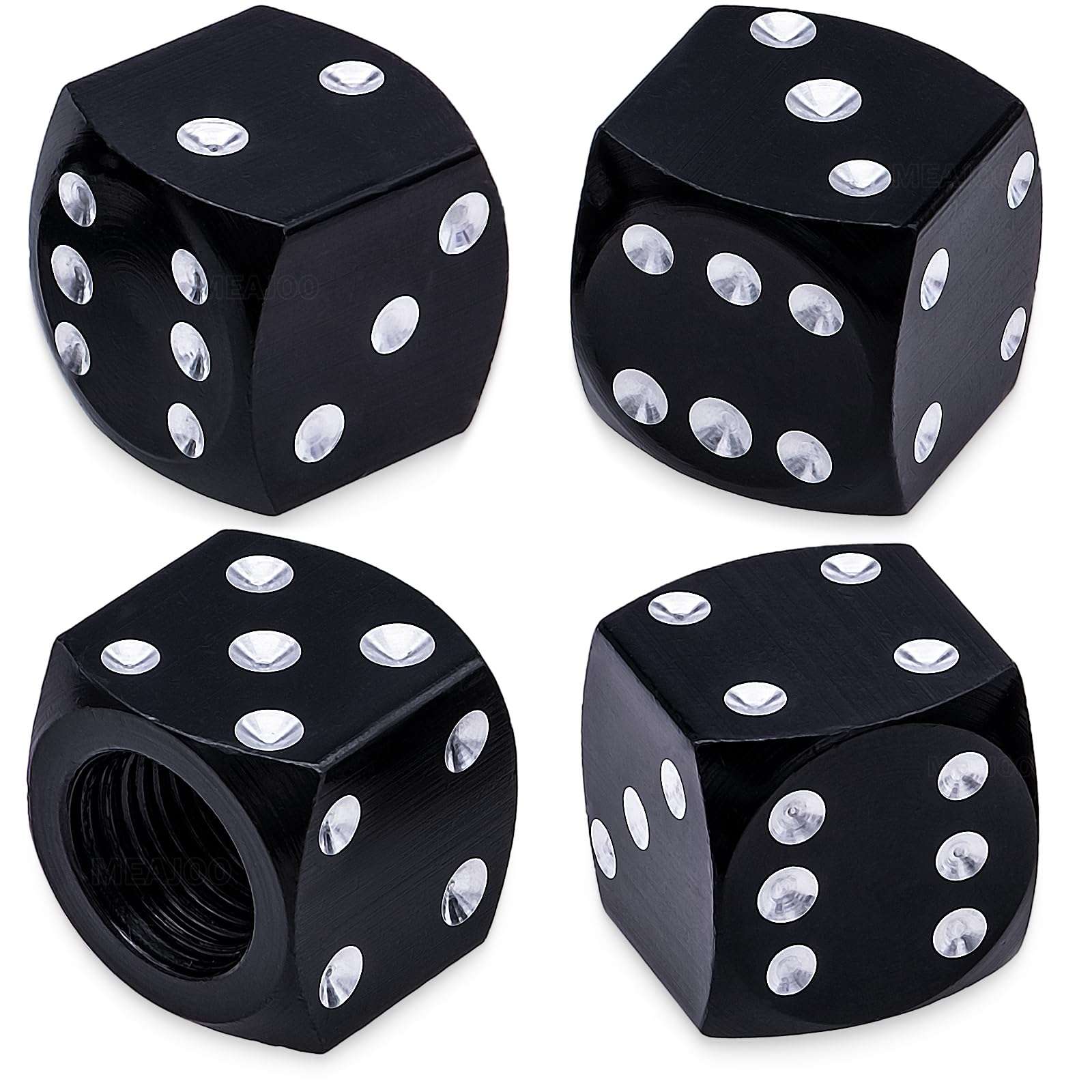 MEAJOO 4PCS Dice Style Tire Valve Stem Caps, with O Rubber Ring, Universal Aluminium Alloy Dustproof Tire Valve Stem Covers for Cars, SUV, Trucks, Bikes, Motorcycles, Bicycles(Black) - Image 1