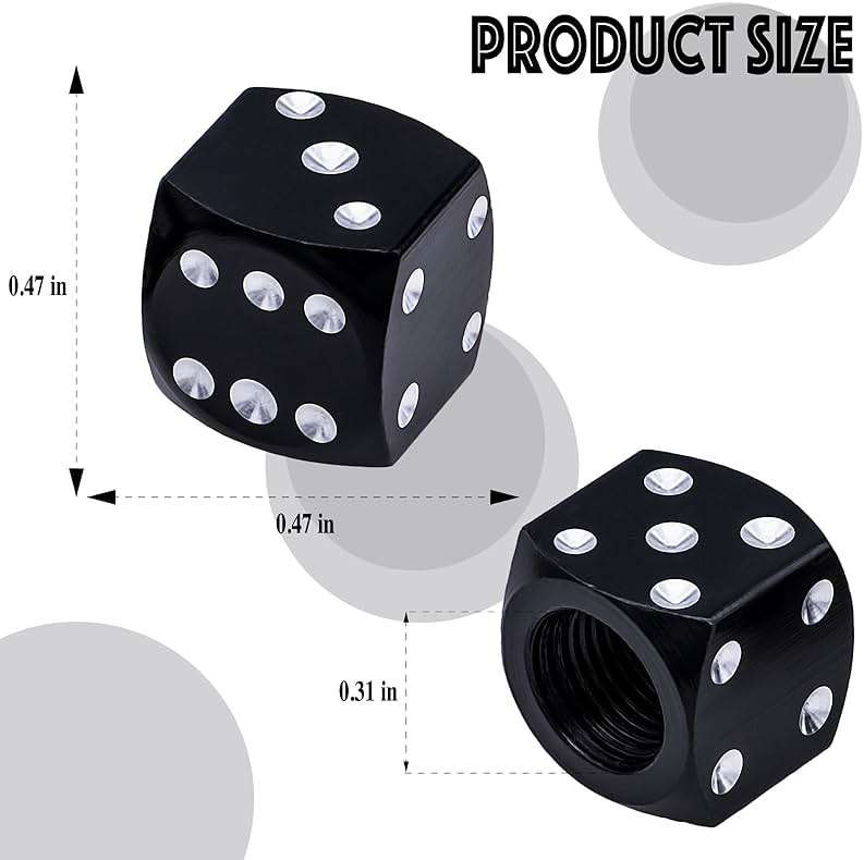 MEAJOO 4PCS Dice Style Tire Valve Stem Caps, with O Rubber Ring, Universal Aluminium Alloy Dustproof Tire Valve Stem Covers for Cars, SUV, Trucks, Bikes, Motorcycles, Bicycles(Black) - Image 2