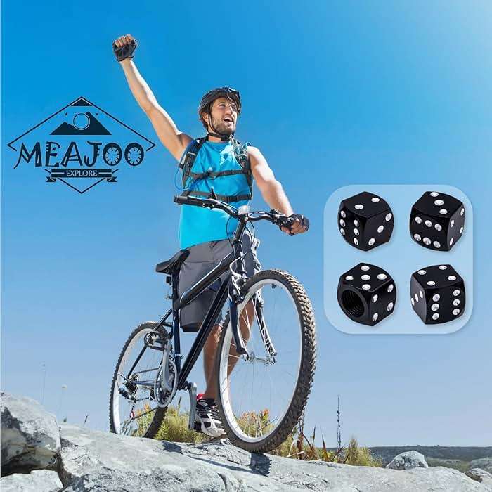 MEAJOO 4PCS Dice Style Tire Valve Stem Caps, with O Rubber Ring, Universal Aluminium Alloy Dustproof Tire Valve Stem Covers for Cars, SUV, Trucks, Bikes, Motorcycles, Bicycles(Black) - Image 5