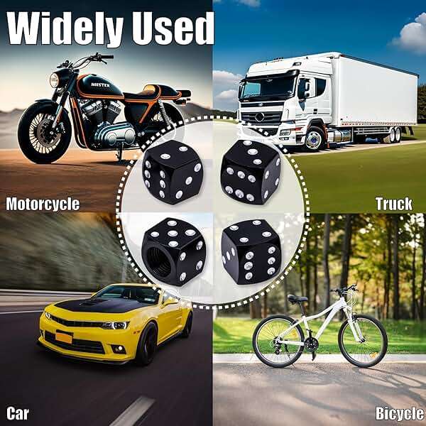 MEAJOO 4PCS Dice Style Tire Valve Stem Caps, with O Rubber Ring, Universal Aluminium Alloy Dustproof Tire Valve Stem Covers for Cars, SUV, Trucks, Bikes, Motorcycles, Bicycles(Black) - Image 7