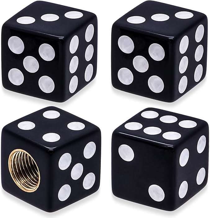 MEAJOO 4PCS Dice Shape Tire Valve Stem Caps, Universal Copper Core Dustproof Tire Valve Stem Covers for Cars, SUV, Trucks, Bikes, Motorcycles, Bicycles(Black) - Image 1