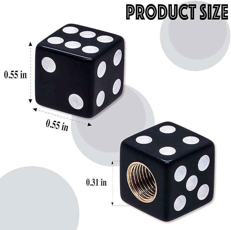 MEAJOO 4PCS Dice Shape Tire Valve Stem Caps, Universal Copper Core Dustproof Tire Valve Stem Covers for Cars, SUV, Trucks, Bikes, Motorcycles, Bicycles(Black) - Image 2