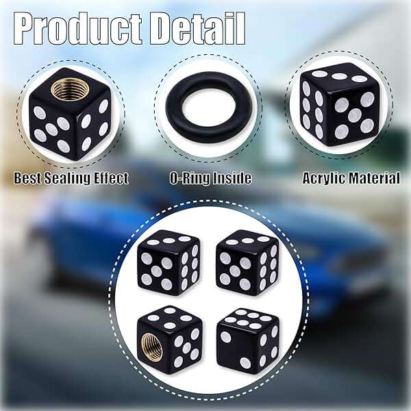 MEAJOO 4PCS Dice Shape Tire Valve Stem Caps, Universal Copper Core Dustproof Tire Valve Stem Covers for Cars, SUV, Trucks, Bikes, Motorcycles, Bicycles(Black) - Image 3