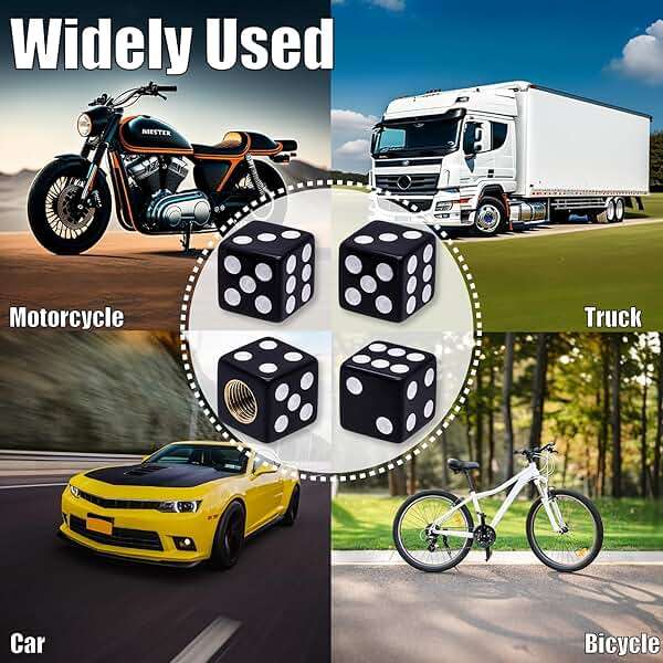 MEAJOO 4PCS Dice Shape Tire Valve Stem Caps, Universal Copper Core Dustproof Tire Valve Stem Covers for Cars, SUV, Trucks, Bikes, Motorcycles, Bicycles(Black) - Image 7