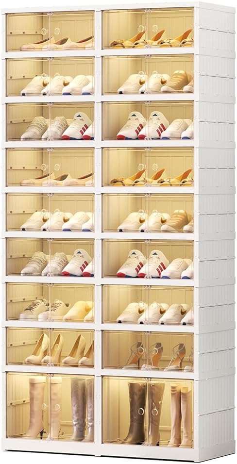 EHAMILY Foldable 9-Tier Shoe Rack Organizer for 18-36 Pairs - Collapsible Clear Plastic Shelf for Closet, Entrance or Front Door - Tall Stackable Folding Shoes Storage Boxes cabinet - Image 1