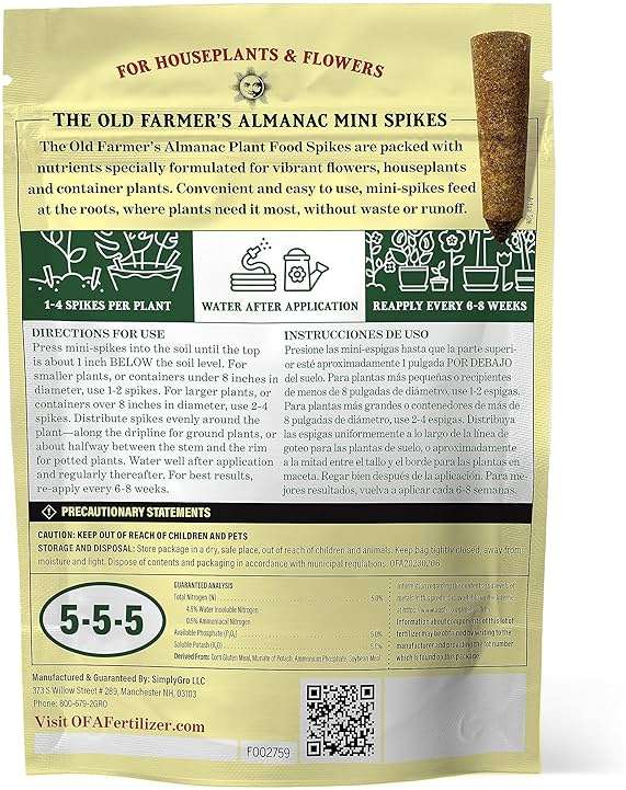 The Old Farmer's Almanac Houseplant & Flower Plant Food Mini Spikes - NPK 5-5-5 for Continuous Feeding and Vibrant Colors (12 Mini Spikes) - Image 6