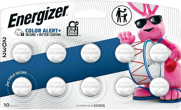 Energizer 2032 Batteries (10 Pack), 3V Lithium Coin Batteries with 3-in-1 Child Shield - Image 1