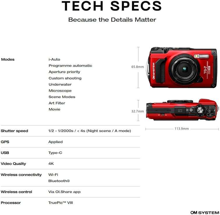 OM System OLYMPUS Tough TG-7 Red Underwater Camera, Waterproof, Freeze Proof, High Resolution Bright, 4K Video 44x Macro Shooting (Successor Olympus TG-6) - Image 6
