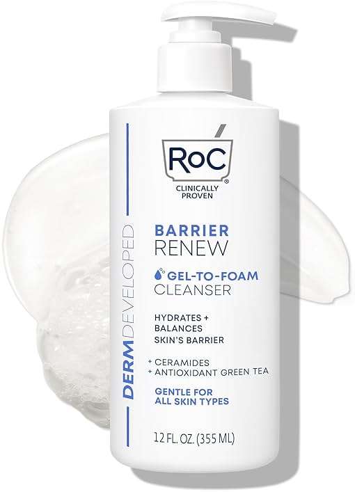 RoC Barrier Renew Gel to Foam Non Drying Foaming Facial Cleanser to Hydrate Skin, facial cleanser for sensitive skin, 12 Ounces - Image 1