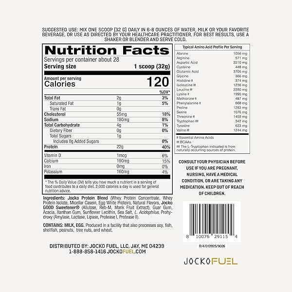 Jocko Fuel Whey Protein Powder, Vanilla Milkshake, 22g Protein, Digestive Enzymes + Probiotic Blend, No Sugar Added, with Essential Amino Acids + Electrolyte Minerals, 28 Servings - Image 3