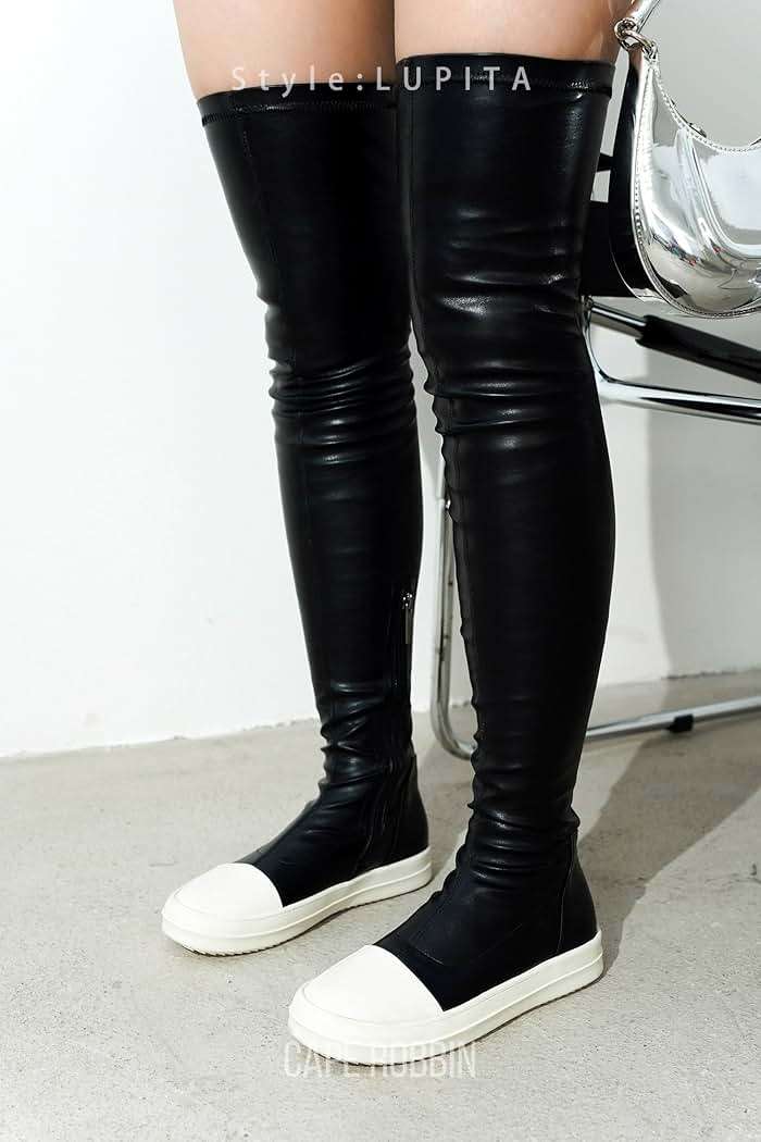 Cape Robbin Women Lug Sole Over the Knee Thigh high Round Toe Flat boots LUPITA BLACK 8 - Image 3