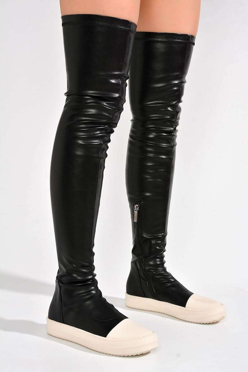 Cape Robbin Women Lug Sole Over the Knee Thigh high Round Toe Flat boots LUPITA BLACK 8 - Image 4
