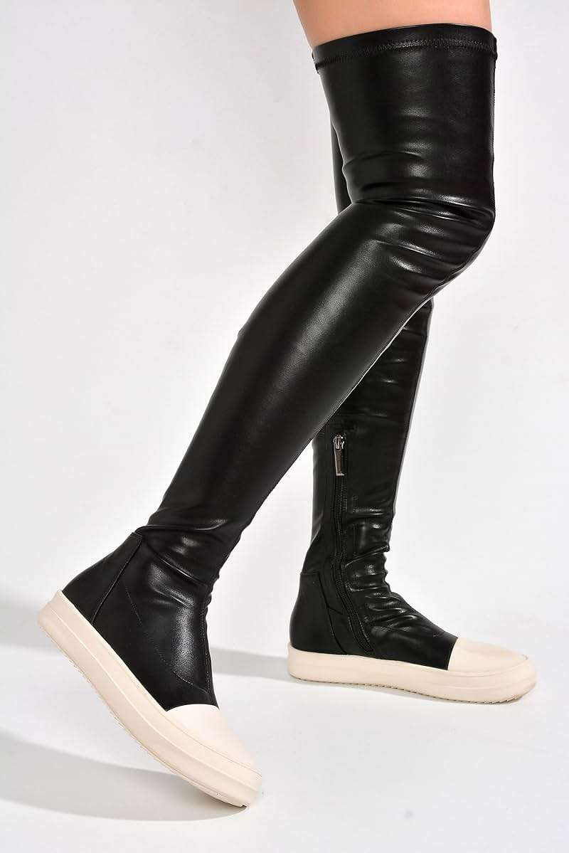 Cape Robbin Women Lug Sole Over the Knee Thigh high Round Toe Flat boots LUPITA BLACK 8 - Image 5