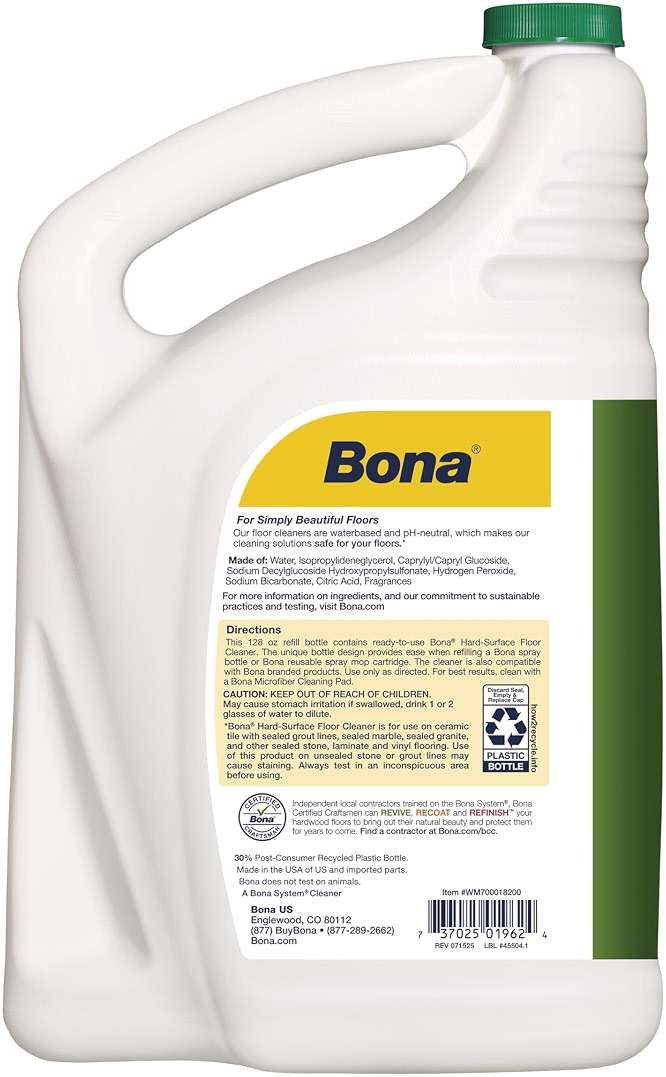 Bona Multi-Surface Floor Cleaner Refill - 128 fl oz - Lemon Mint - Residue-Free Floor Cleaning Solution refill for Spray Mop and Spray Bottles - For Use on Stone, Tile, Laminate, and Vinyl Floors - Image 3