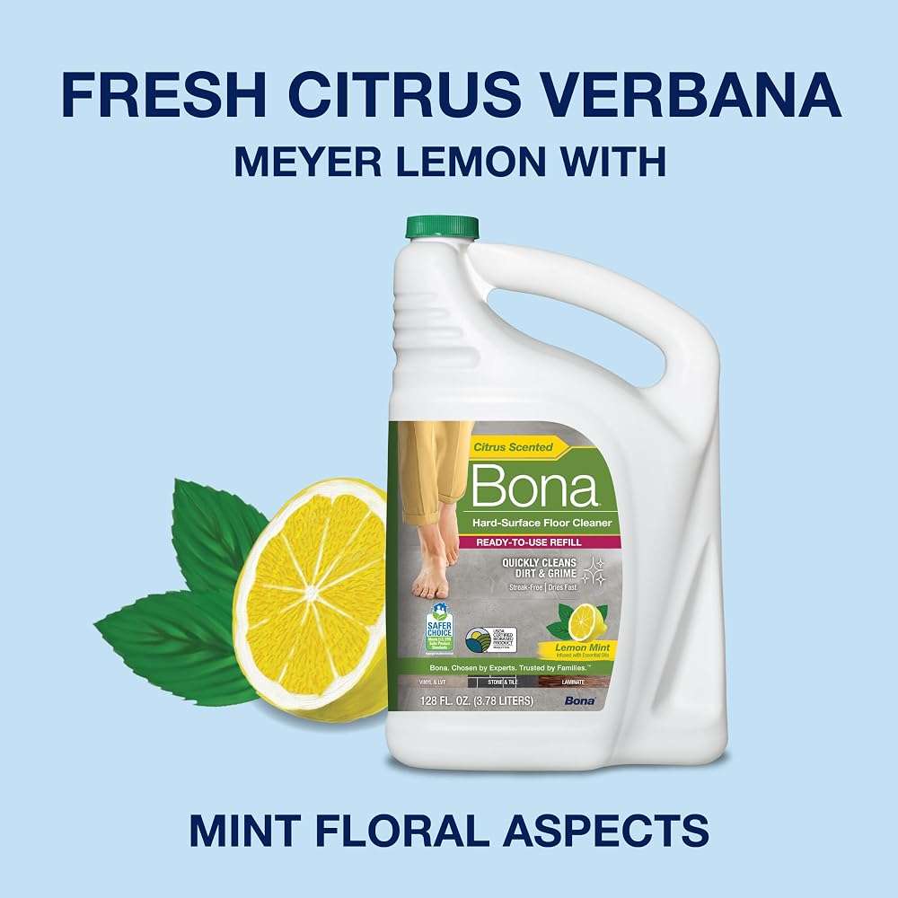Bona Multi-Surface Floor Cleaner Refill - 128 fl oz - Lemon Mint - Residue-Free Floor Cleaning Solution refill for Spray Mop and Spray Bottles - For Use on Stone, Tile, Laminate, and Vinyl Floors - Image 6