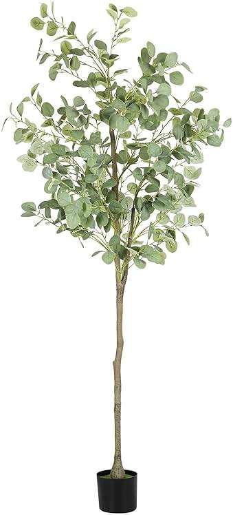 Fogein Artificial Eucalyptus Tree,6Ft Tall Fake Potted Tree Silk Faux Eucalyptus Tree with Plastic Nursery Pot, Artificial Plants for Home Office Indoor Decor - Image 1